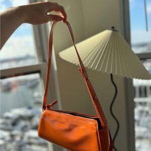 Zara Orange Faux Patent Leather Shoulder Bag